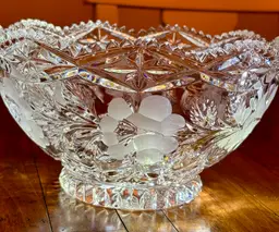 Vintage German Cut & Frosted Crystal Bowl