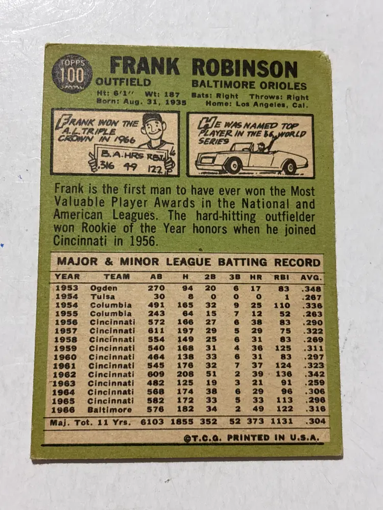 Frank Robinson – 1967 Topps # 100 Baltimore Orioles G