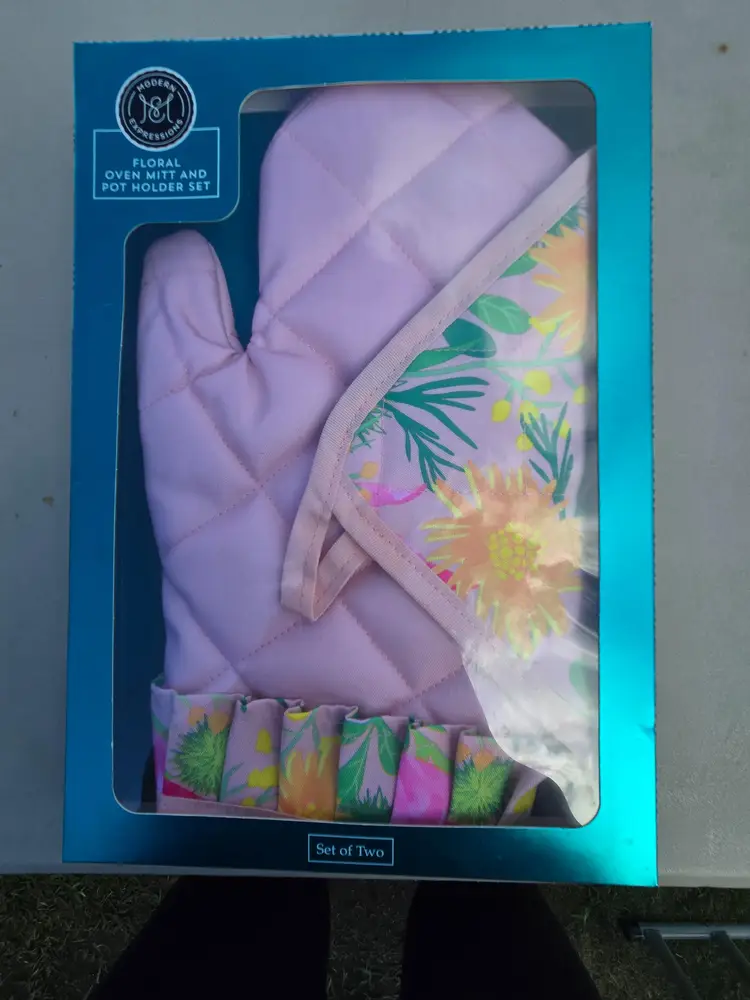 FLORAL O EN MITT AND POT HOLDER SET