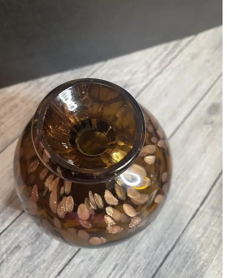 Vintage Handblown Vase Tortoise Shell with Swirling Spots & Sparkles