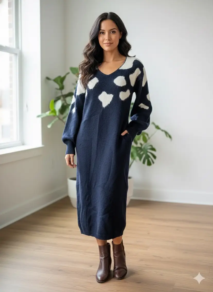 Pacific Place Vintage Angora Dress Size Small Black And Cream Giraffe Print