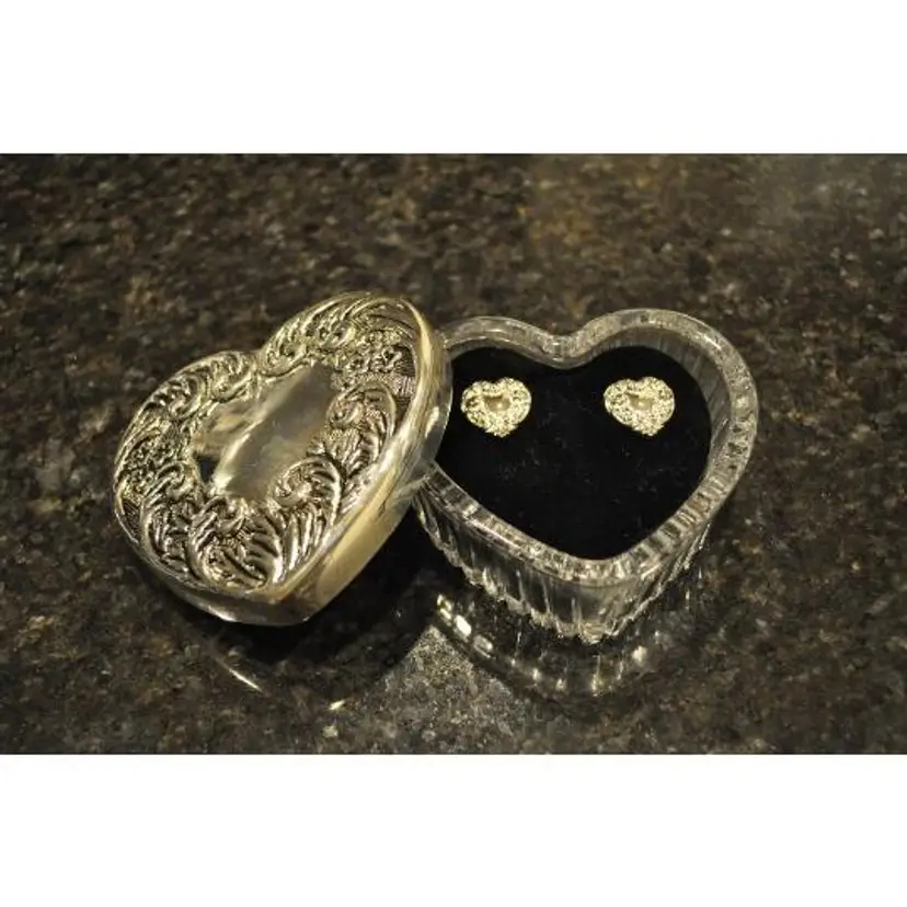 Avon Silverplate Heart Shaped Jewelry Box with Earrings