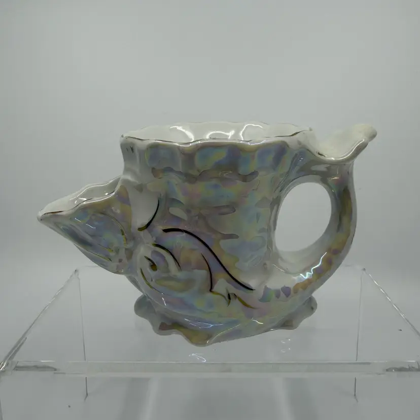 Antique Shaving Mug Opalescent Porcelain Scuttle Fish Shell Germany