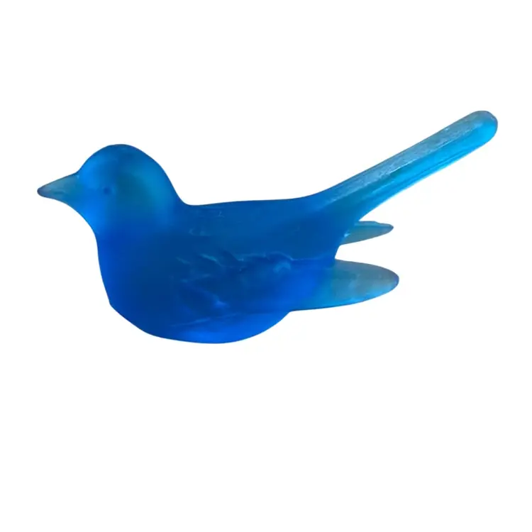 Vintage Westmoreland Blue Frosted Bird Wren Small Glass Figurine 3” Tail