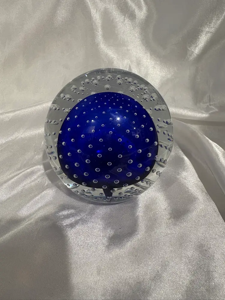 Signed Cobalt Blue Mark Matthews Controlled Bubble Paperweight