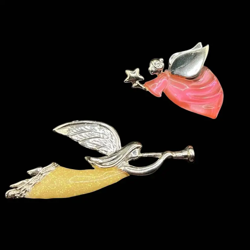 Vintage Angel Holiday Christmas Brooch Lot Marked AAI