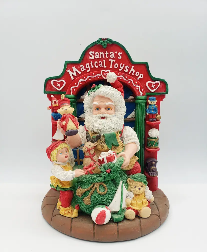 Santa's Magical Toyshop Vintage Christmas Resin 3D Cheryl Ann Kmart Figurine 7". Wonderful, classic Christmas decor.