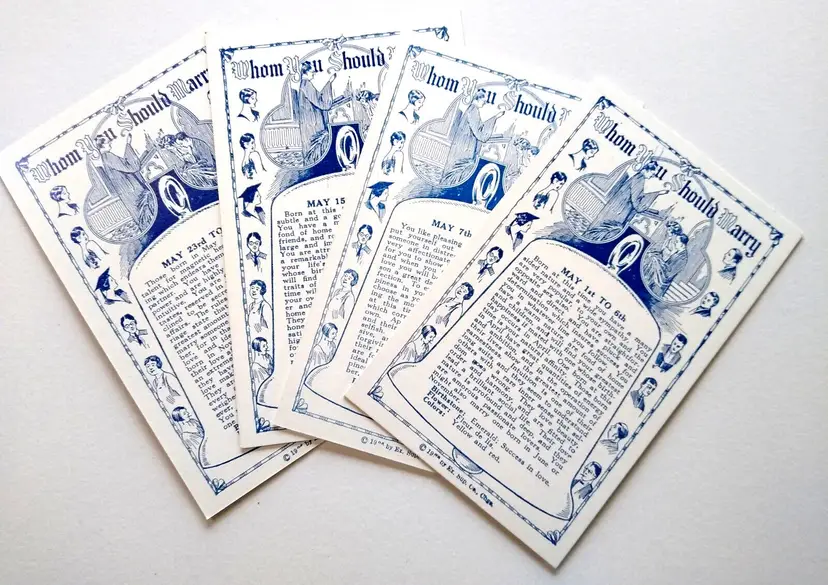 4 Exhibit Horoscope Fortune Teller Cards Whom You Should Marry 50's Vintage May
