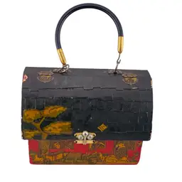 Vintage MCM Box Purse Barn & Animals Aged Sweet READ