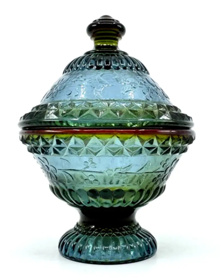 Vintage BOYD Glass WILDFLOWER Crystal RUBINA Art Glass CANDY DISH Rare COVERED