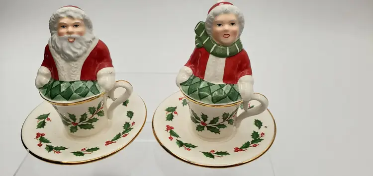 Lenox Mr. & Mrs. Claus Porcelain Teacup Salt and Pepper Shakers