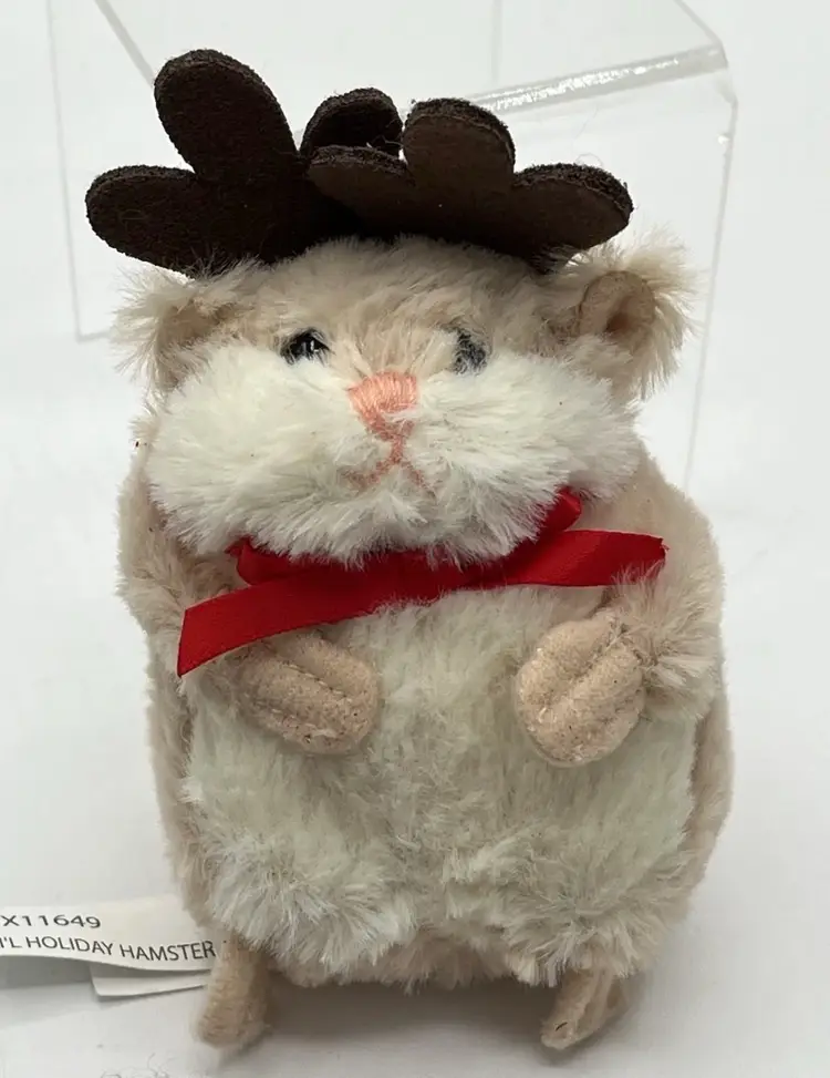 Lot Of 3 -1 Gang  Tan LiL Hamster plush Christmas Reindeer & 2 Vintage Ornaments