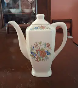 Vintage Floral Design Teapot Orange & Blue Design on Ivory Background