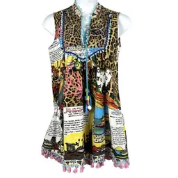 ANTICA SARTORIA Giacomo Cinque Size Large Colorful Cover Up Dress Poms Tassels