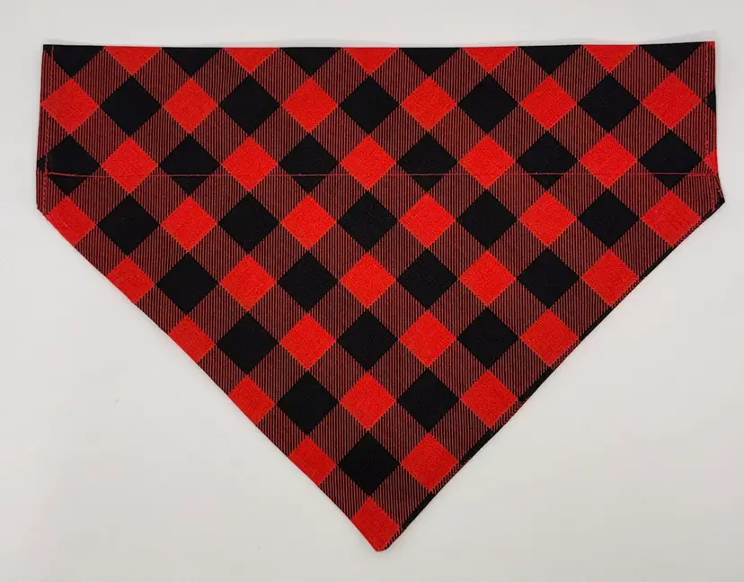 Dog Bandana Large Red & Black Buffalo Plaid Print Dog Handmade Size 11” Wide