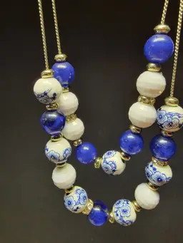 Porcelain blue and white flower bead necklace