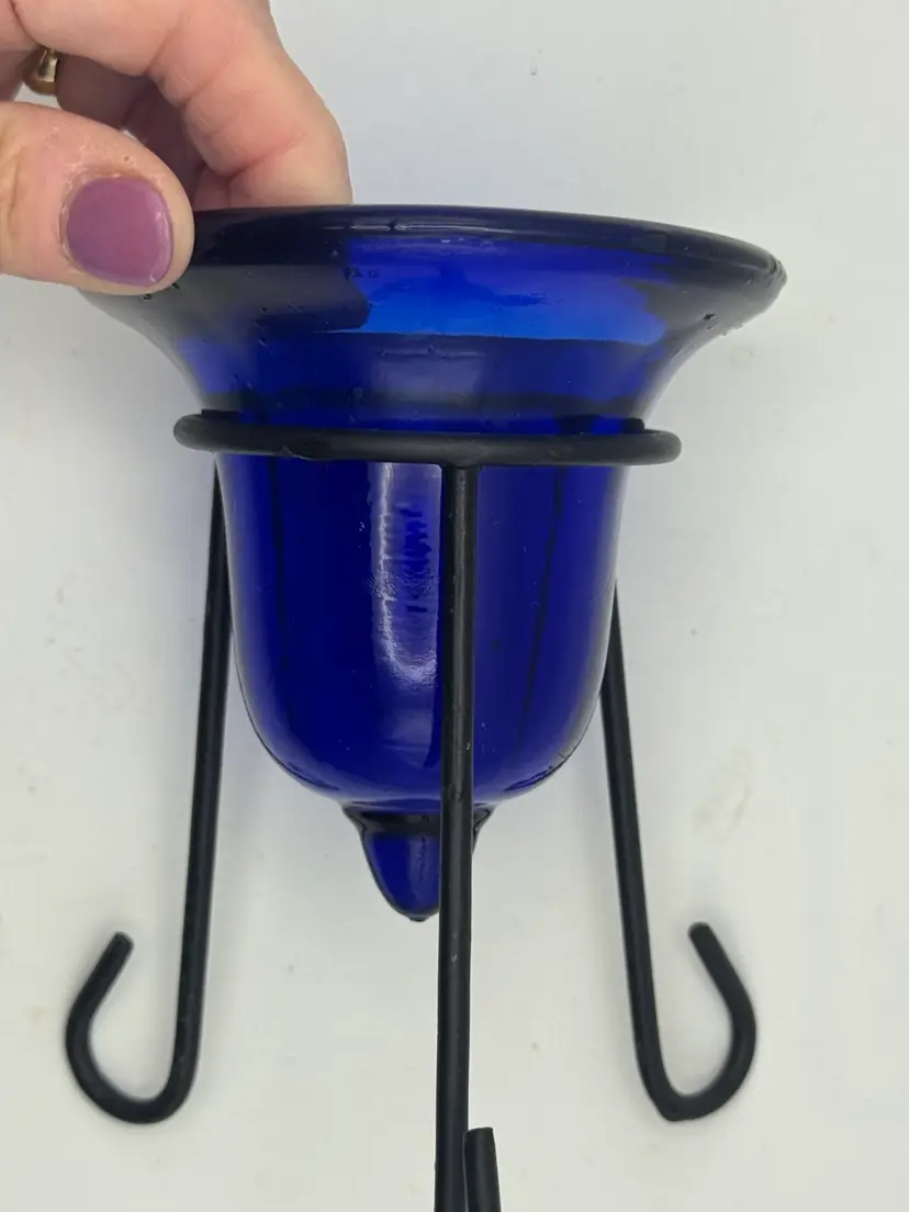 Cobalt Blue Tea light Holder In Metal Stand 5.5”