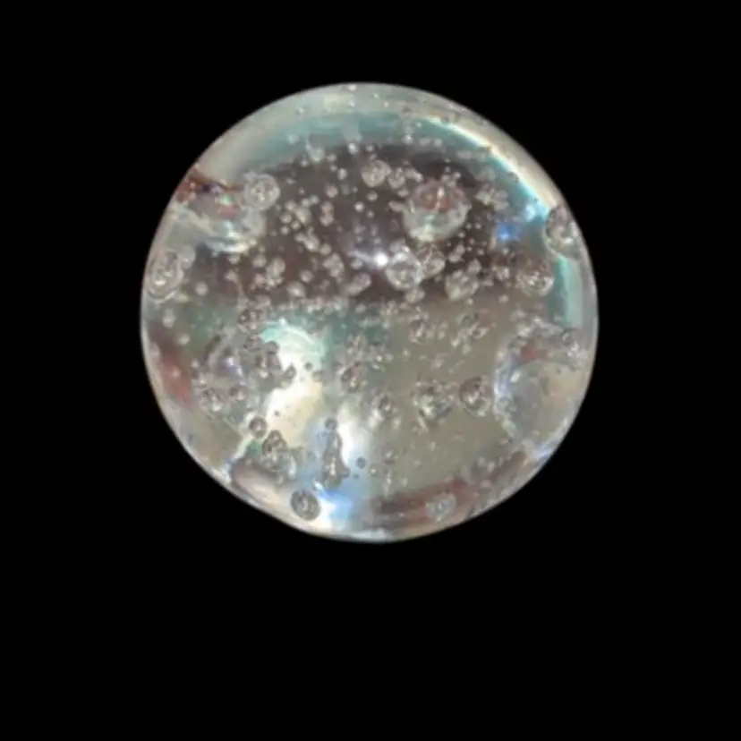 Clear Art Glass Paperweight With Bubbles