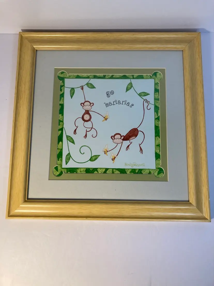 Sandy Russell Framed 13x13 Monkey Go Bananas Picture Originally Sold At Target 2007