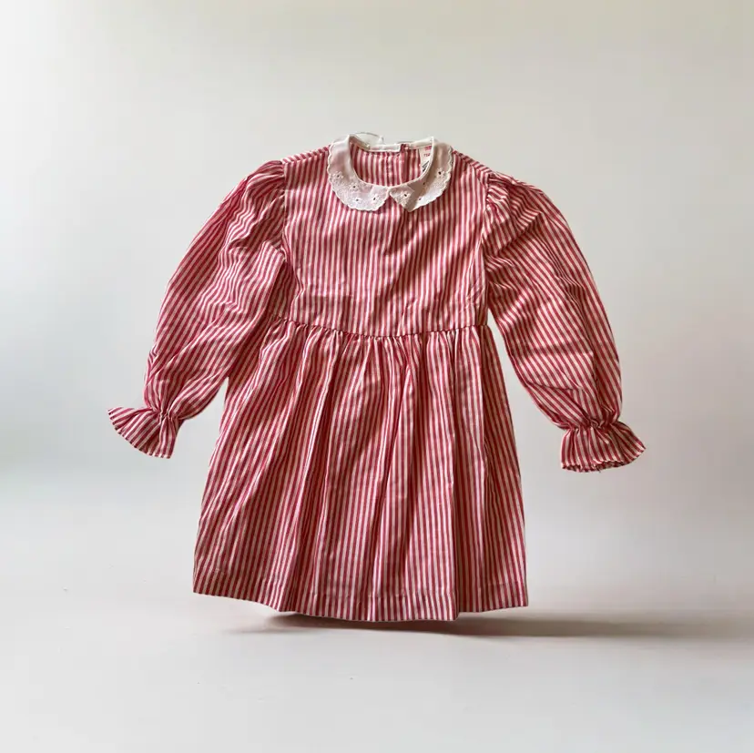 Vintage Red & White Striped Dress- Roanna. Size 6. Peter Pan Collar
