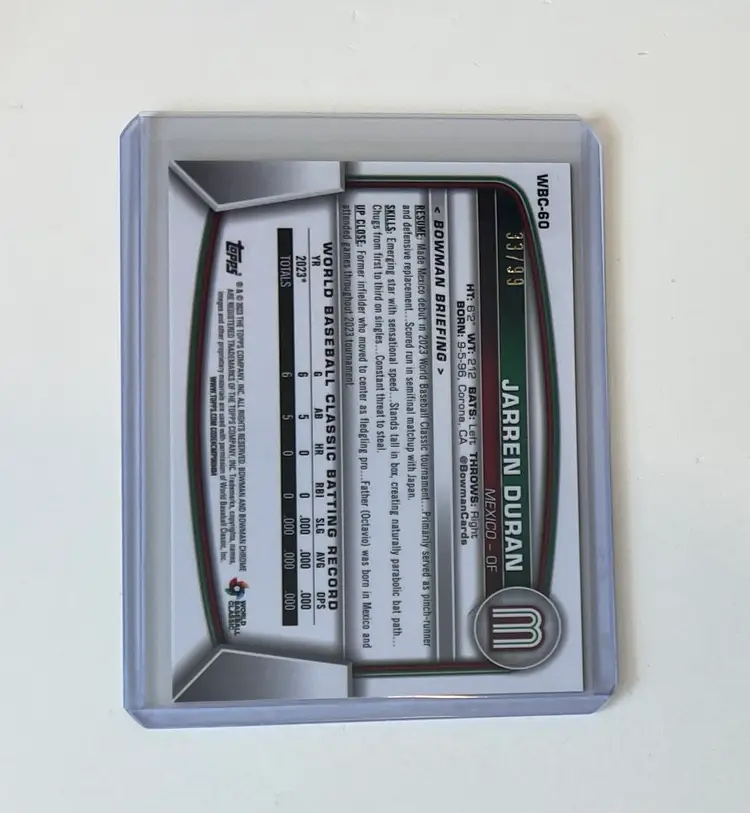 Jarren Duran World Baseball Classic Green Refractor /99 Boston Red Sox