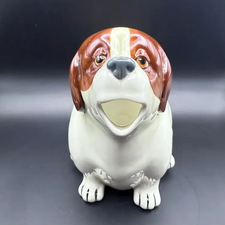 Vintage St.Bernard Dog Pitcher Creamer Extra Large Quon Quon Japan 1980