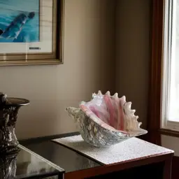 Murano-Style Hand Blown Art Glass Conch Sea Shell Sculpture | Pink & Cream Swirl Coastal Decor