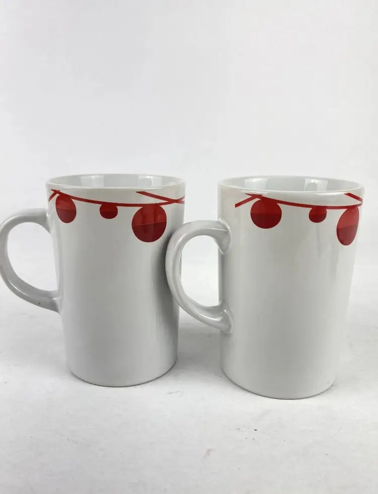 Starbucks 2012 Coffee Cup Mug Set Christmas Balls Set Of Two 10.8 OZ
