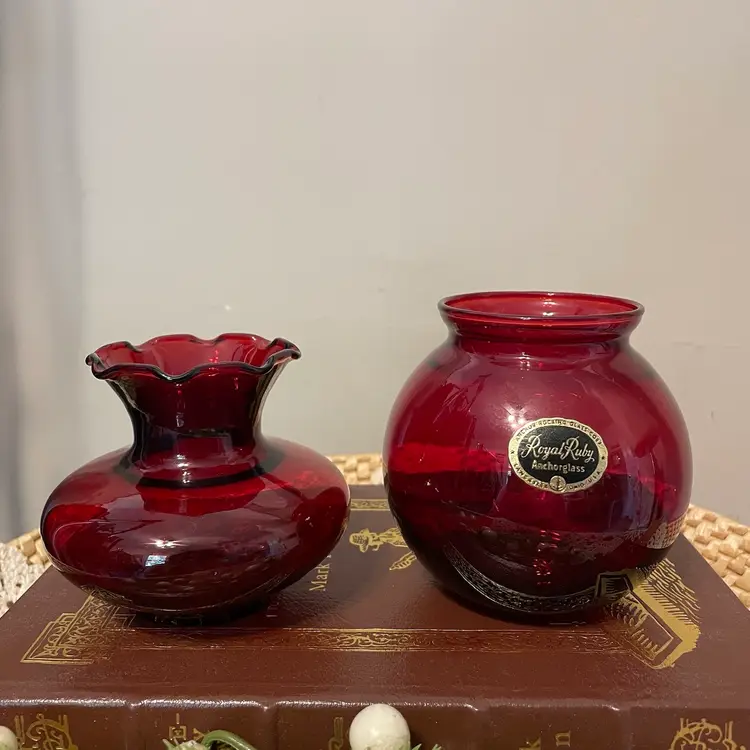 Vintage Royal Ruby Anchorglass Small Vases Lot of Two