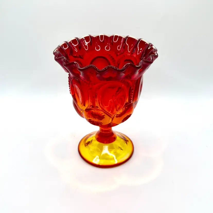 L.E. Smith Moon and Stars Amberina Footed Candy Dish