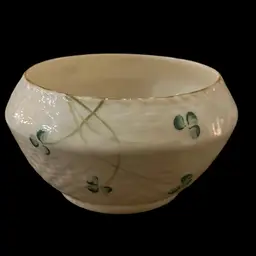 Mid Century Belleek Basket weave And Shamrock Open Sugar Dish