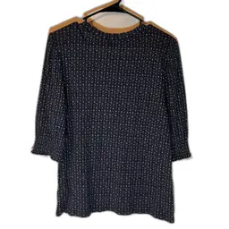 Lucky Brand Top L Blue White Hearts 3/4 Sleeves Round Neck Bohochic Casual