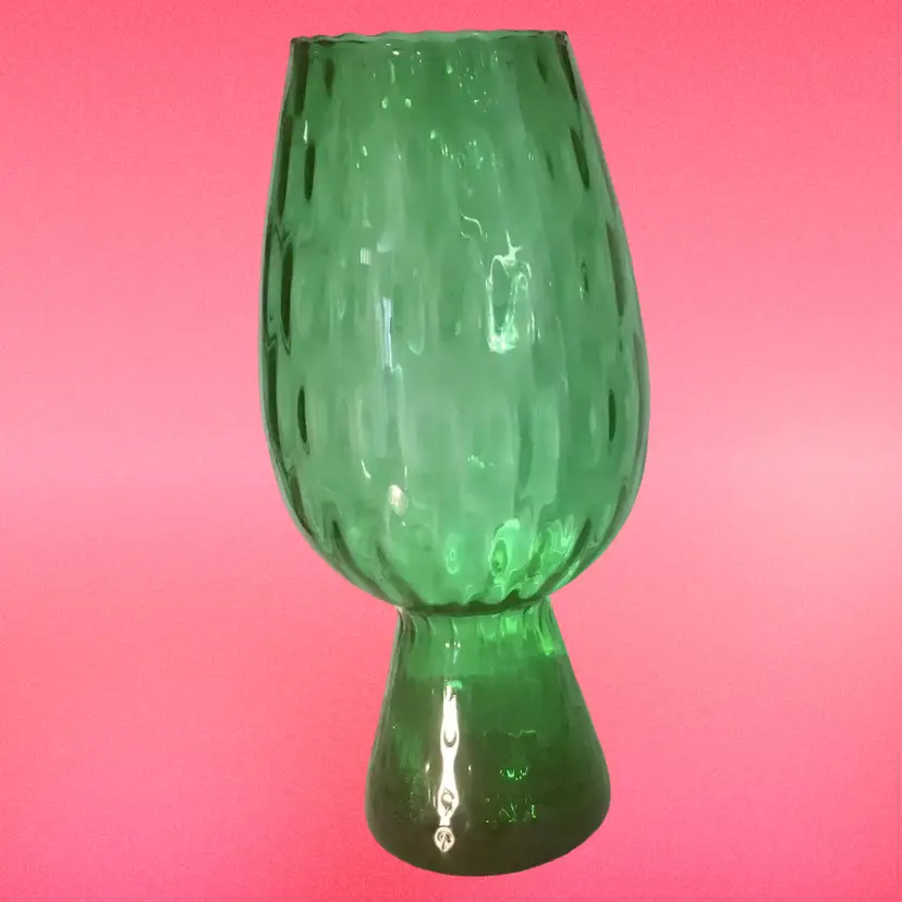 VINTAGE MID CENTURY MODERN EMPOLI ITALIAN GREEN OPTIC ART GLASS VASE 10.5”