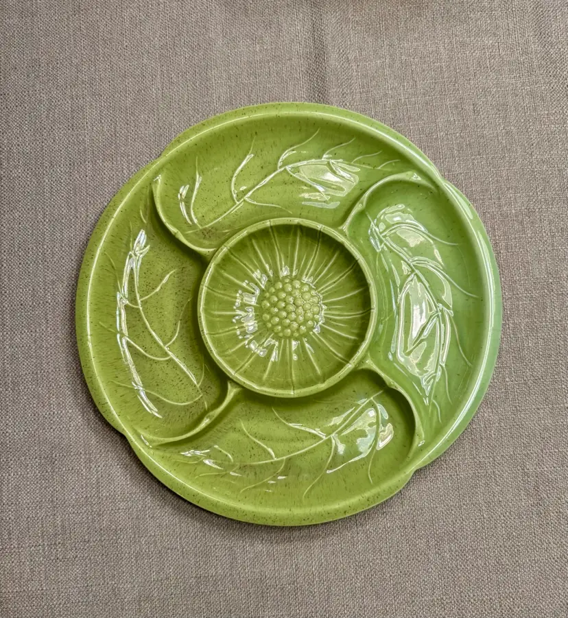 California Pottery Lime Green Sunflower & Leaf Serving Platter