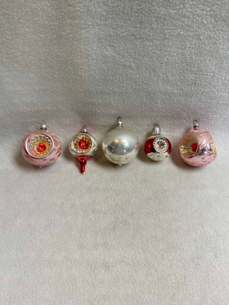 Vintage Glass Christmas Ornaments - Set of 5 Indented (V230)