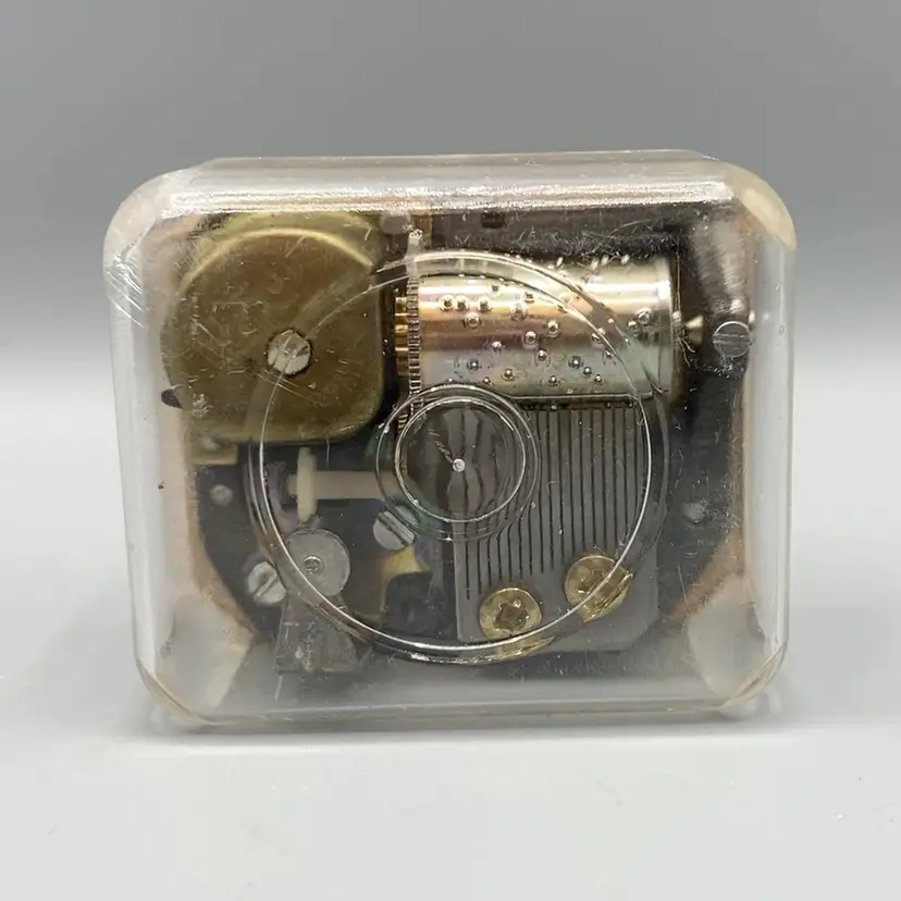 Vintage Acrylic Wind Up Music Box Musical Movement - Plays Rock a Bye Baby