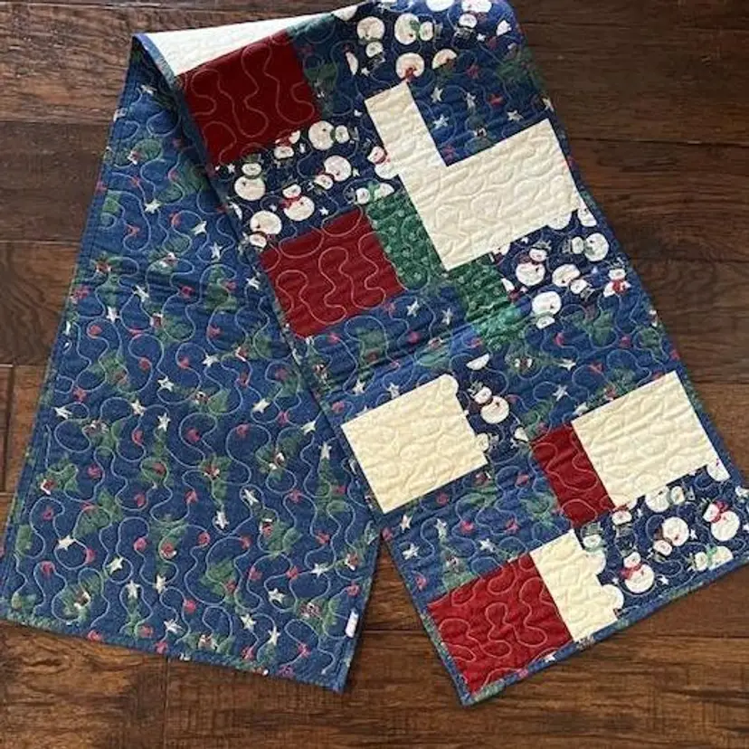 Snowman Christmas Quilted Table Runner  54" x 14" Made by Me