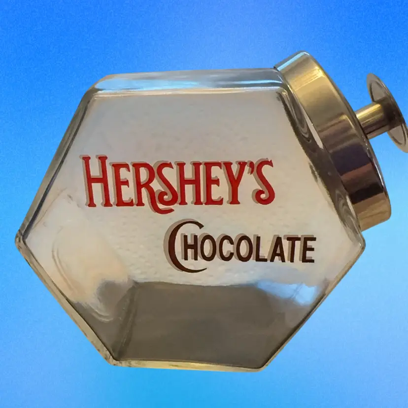 Vintage Hershey's Chocolate Jar Hexagon Glass Candy Jar