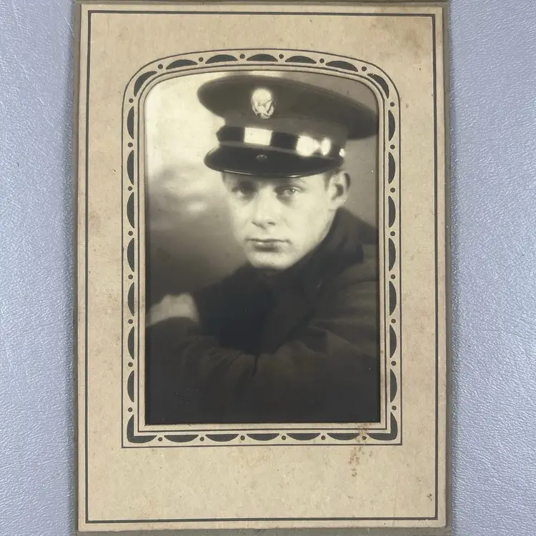 Vintage Portrait Photo US Army Uniform World War II Era Male Service Cap Man