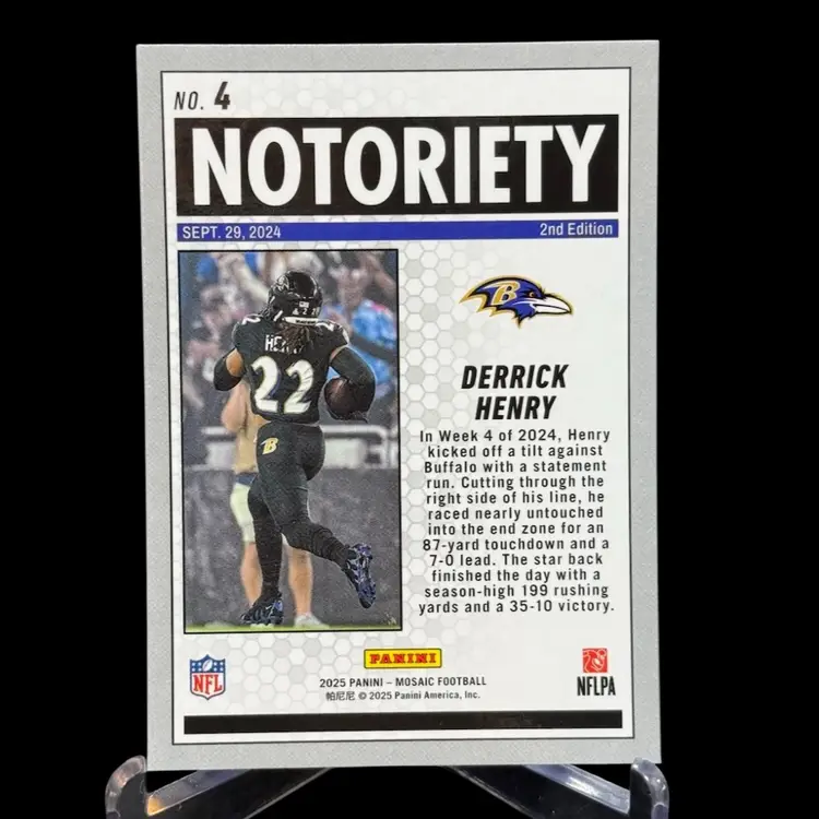Derrick Henry 2025 Panini Mosaic 4 Notoriety Silver Rainbow Mosaic Prizm Baltimore Ravens
