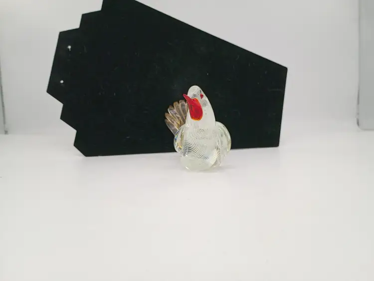 Vintage Murano  Art Glass Bird White Latticinio and Gold Aventurine Tail with Red beak and eyes