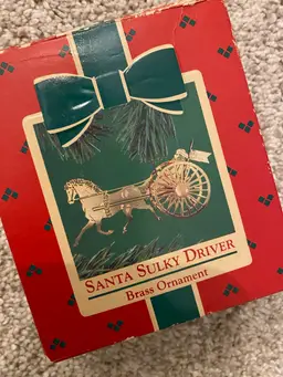 Santa Sulky Driver brass ornament, a Hallmark Keepsake Ornament. 1984