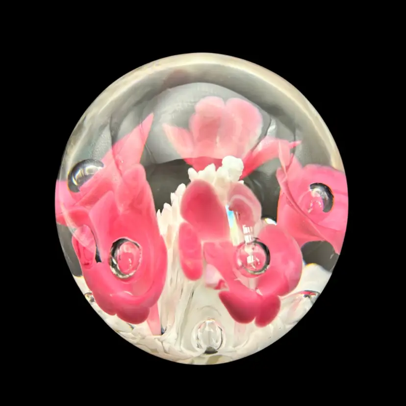 #15: Vintage 1978 Maude & Bob Sinclair Pink Trumpet Flower Paperweight - 4” Tall