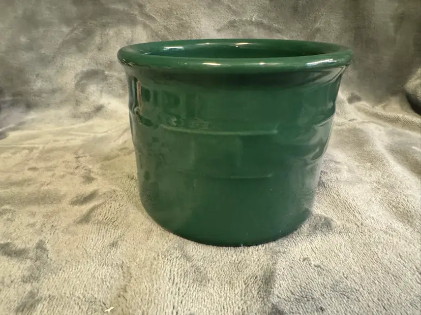 Longaberger Pottery Woven Traditions Dark Green 1 Pint Salt Crock Canister VTG