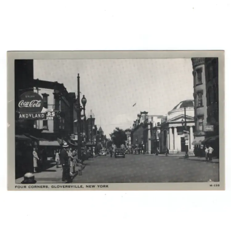 Vintage Black And White Postcard Commercial Print Halftone Small City USA New York