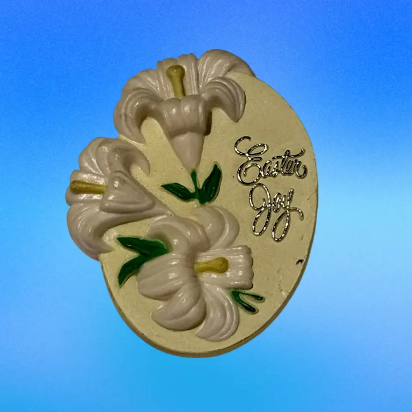 Vintage Signed American Greetings “Easter Joy” White Lily Easter Pin