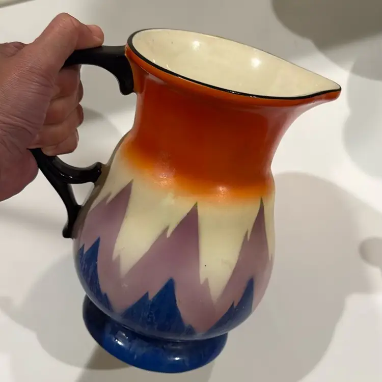 Ditmar Urbach Czech Art Deco Pitcher 8” Hand Painted Flame Design