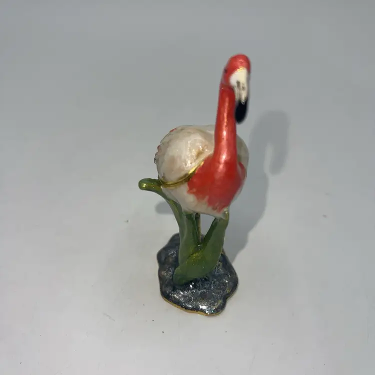 Trinket Box Flamingo Enameled Rhinestones Hinged Keepsake Magnetic Closure