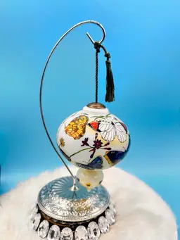 Beautiful Art Ornament Hand-painted Butterflies Signed P. Brent With Stand