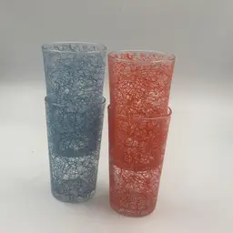 Retro Spaghetti Slatter Drinking Glasses Red and Blue July 4th Barware - Mid Century Patriotic Party Glasses - Set of 4